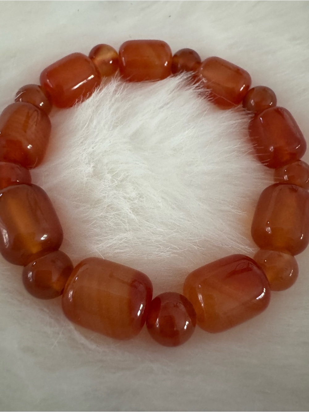 Carnelian Beaded Stretch Bracelet - Warm Amber Red